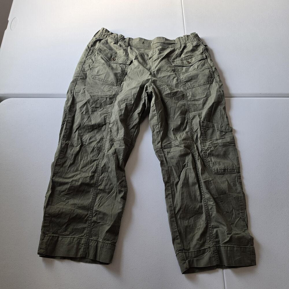 Pilcro Cargo Pants Womens Large Green Twill Straight Leg Crop Elastic Waist